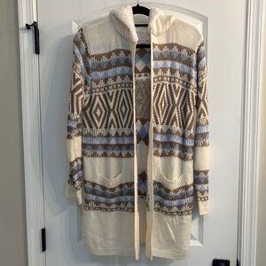 No Boundaries Cream and Brown Patterned Cardigan